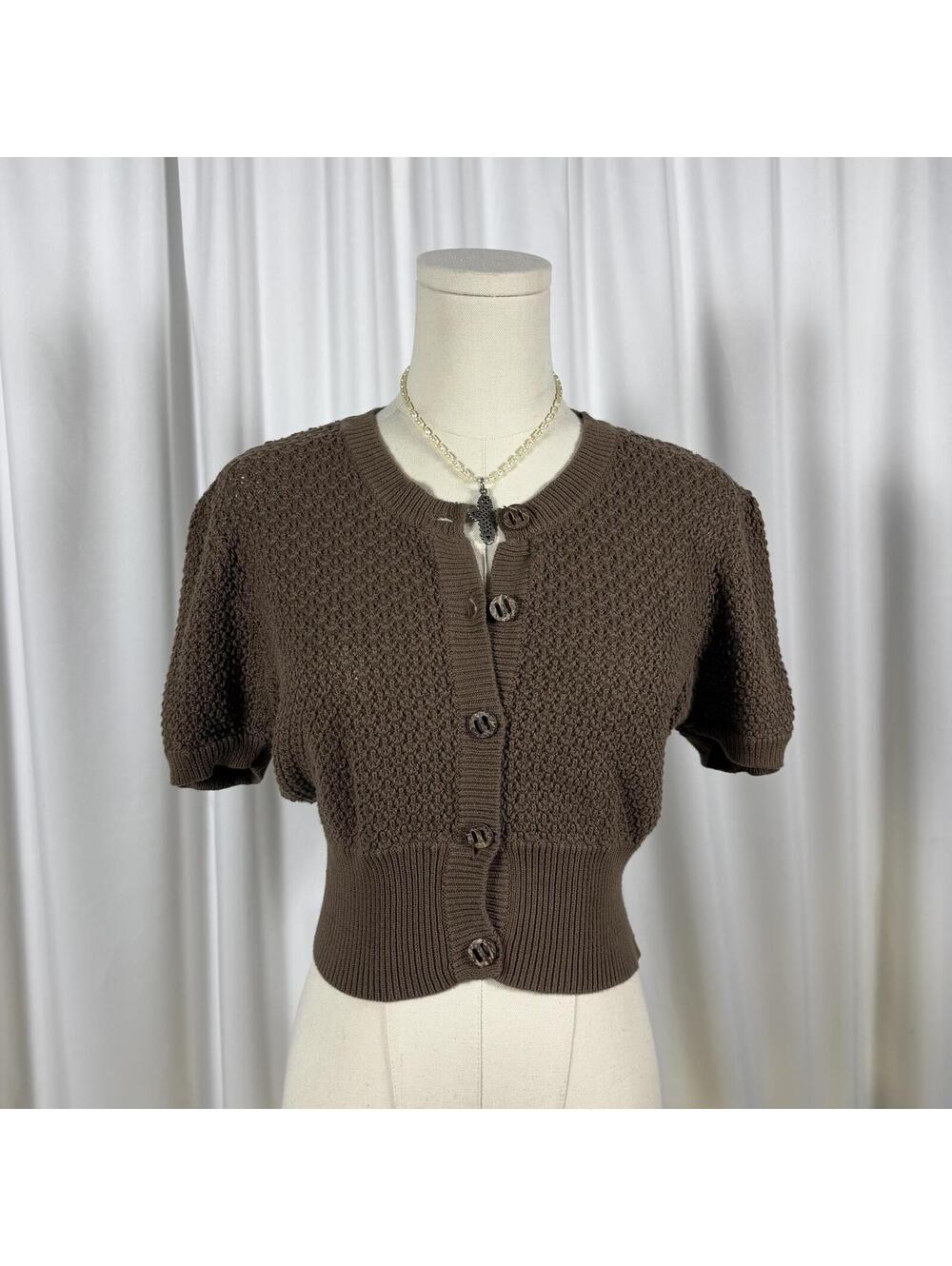 100% cotton knitted brown short sleeve sweater